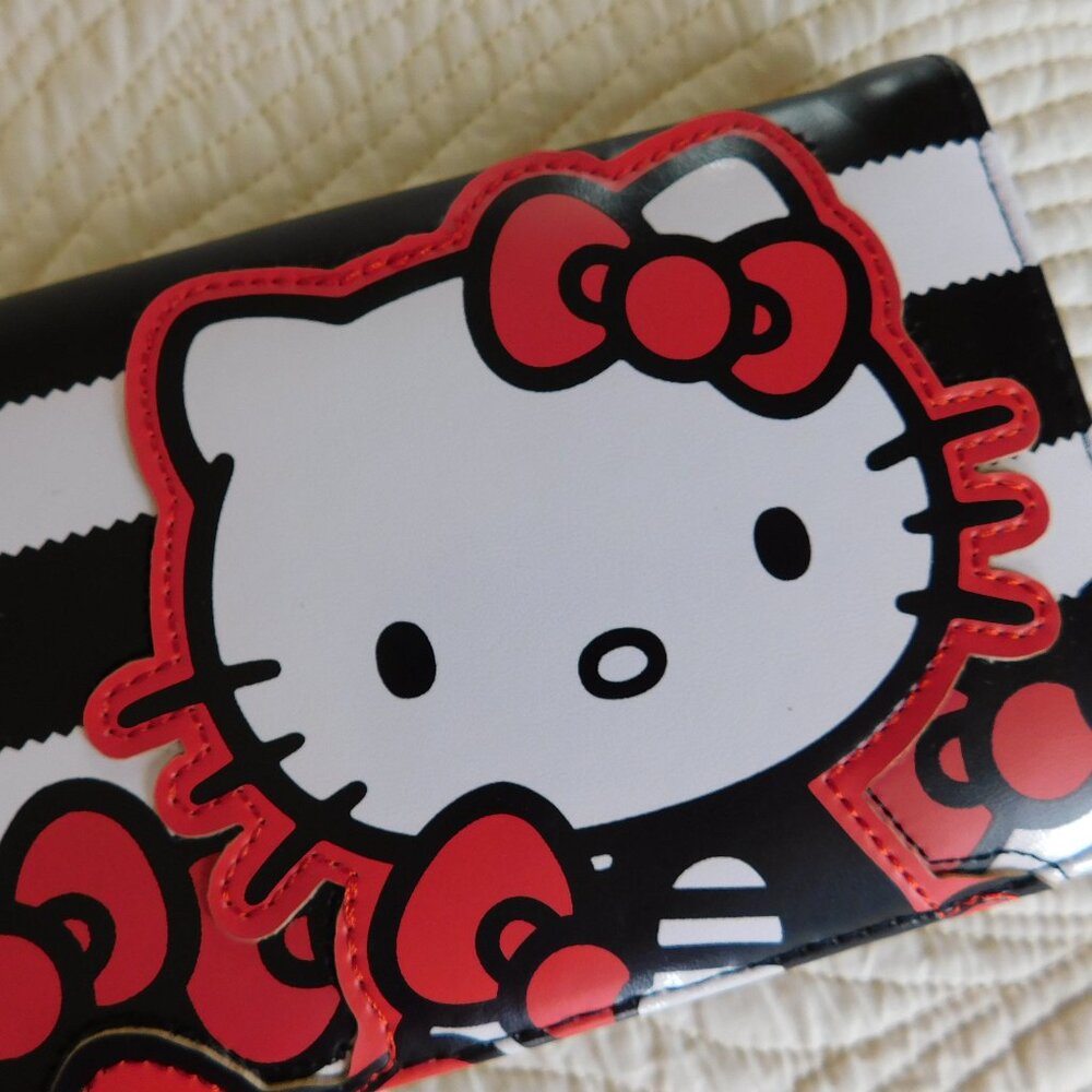 NOS Hello Kitty Sanrio Loungefly stripe continental wallet tri fold clutch NWT
